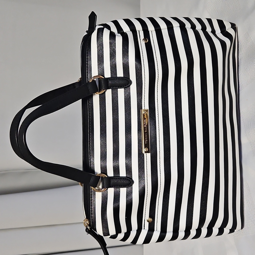 Tommy Hilfiger Black & White Stripe Satchel Handbag